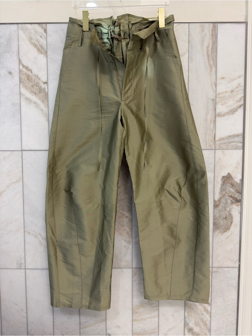Chan Luu Sage Techno Taffeta Barrel Pant in Sage - Picture 6 of 8